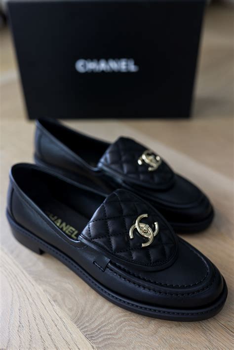 chanel women's black loafers|chanel quilted loafer.